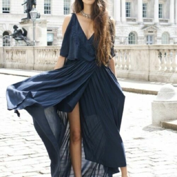 Free People Fiona Embroidered Flowy Wrap Around Maxi Dress